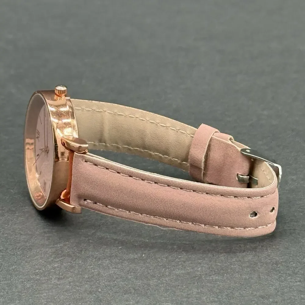 Women’s Pink Watch and Charm Bracelet 2pc Gift Set Rose Gold Tone Casual Quartz